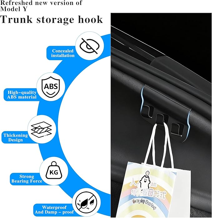Trunk Grocery Bag Hook ABS Trunk Hook for Tesla Model Y Juniper Accessories 2025 2026 Trunk Organizer 2PC