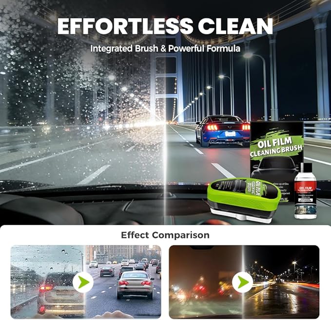 [3 Set] Automotive Oil Film Cleaning Brush with 60ML Cleaning Liquid, Glass Cleaning Wipe Board Windshield Cleaner Car Glass Oil Film Cleaner for Windshield Improves Clarity & Visibility (Green)