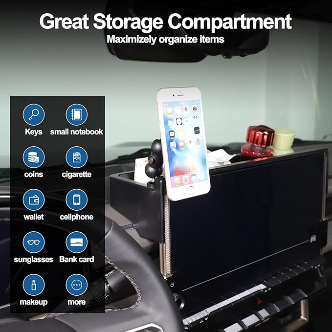 for Hummer EV Accessories Center Console Dashboard Storage Tray Aluminum Phone Holder Mount,360 Degree Rotatable Phone Holder Stand Dash Box Organizer for Hummer EV SUV Pickup 2022-2024 2025 2026 (F)