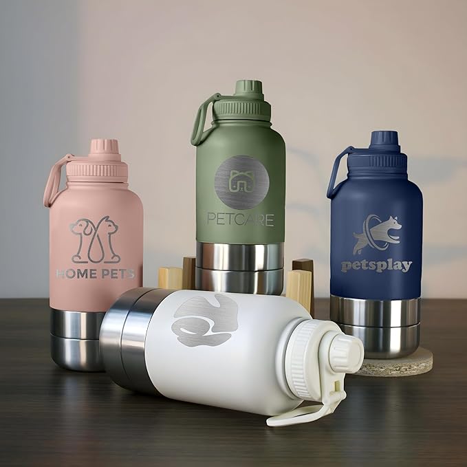 TEEAMORE Add Your Logo Water Tumbler with Bowls Personalized Stainless Steel Travel Bottle Dark Green