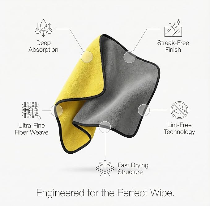 Car Microfiber Towel 800GSM – 6-Pack Lint-Free Towels for Car Drying & Detailing – Super Absorbent, Scratch-Free 16x16 Auto Cleaning Cloths