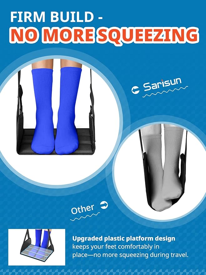 3 in 1 Airplane Travel Essentials Kit, Travel Pillow with Head Support, 3D Eye Mask for Sleeping, No Collapse Foot Hammock for Airplane, Portable Long Flights/Car Road Trip Essentials Sets