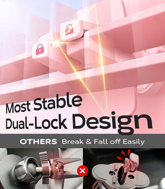 VICSEED Ultra Stable Pink Phone Holders for Your Car [Never Fall Off & Break] Universal Vent Cell Phone Mount for Car Easy Clamp Automobile Cradle for iPhone 17 Pro Max 16 15 14 Car Accessories Women