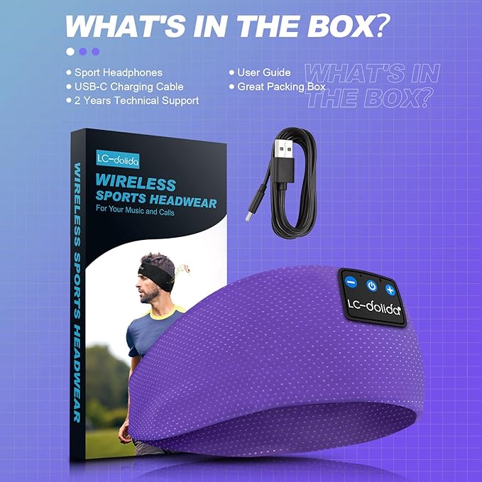 LC-dolida Sleep Headphones Bluetooth 5.4, Headband Headphones Earphones Wireless, Sleep Mask for Sleeping, Sports, Gifts, Workout, Jogging, Yoga,Insomnia, Air Travel, Meditation