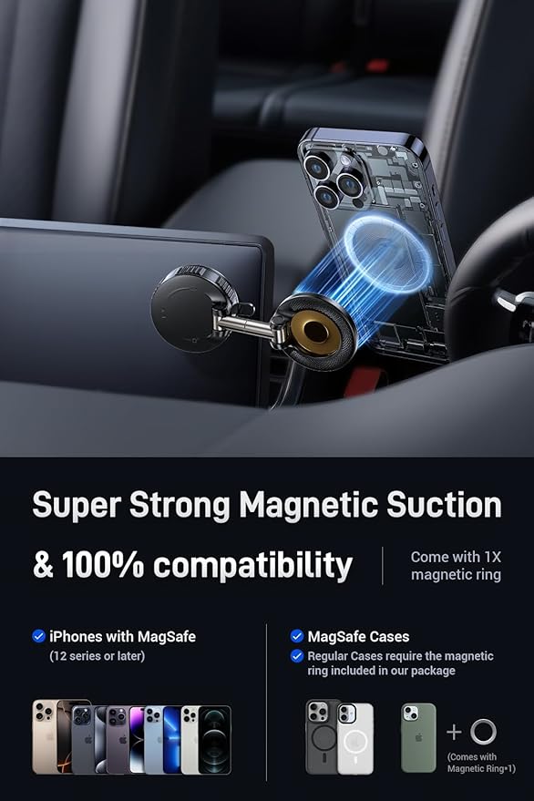 OUNIER Vacuum Magnetic Phone Holder for Car [120+LBS Strongest Suction & 3200gf Magnetic] 360° Adjustable Magsafe Car Phone Mount, Cell Phone Holders for Your Car for iPhone 17 Pro Max 16 15 14 13 12
