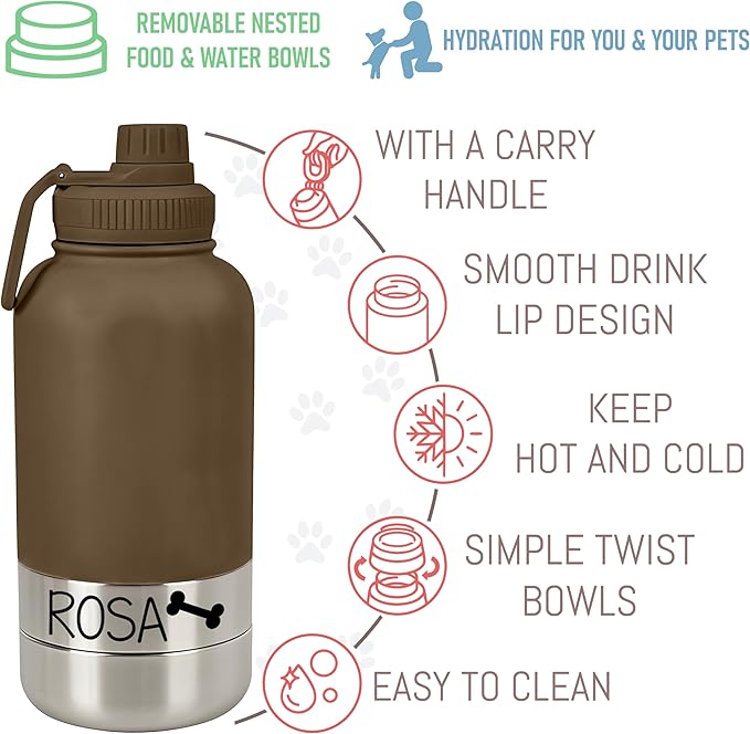 Custom Water Tumbler with Bowls Personalized Stainless Steel Travel Bottle Design 01 Brown