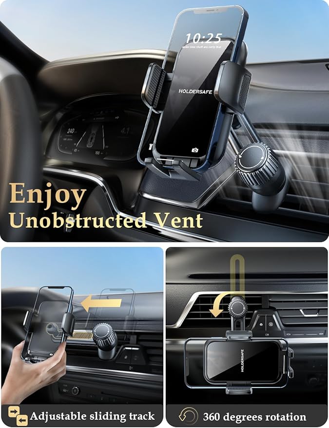 Phone Mount for Car Vent: [Never Blocking] Air Vent Cell Phones Holder for iPhone & Samsung Android Smartphone [Thick Cases Friendly] Hands-Free Auto Mobile Phone Stand (Acrylic)