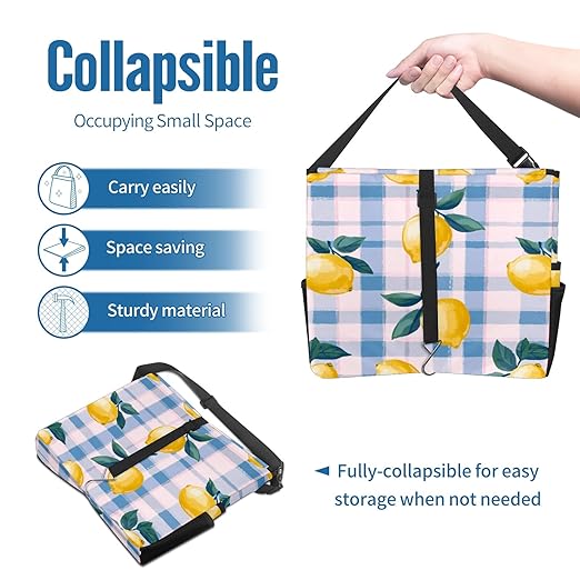 Car Trash Can with Lid, Portable Hanging Automotive Garbage Bin for Vehicles, Leakproof Waste Bag Container for SUV Truck Van Interior Auto Travel Road Trips(Lemons)