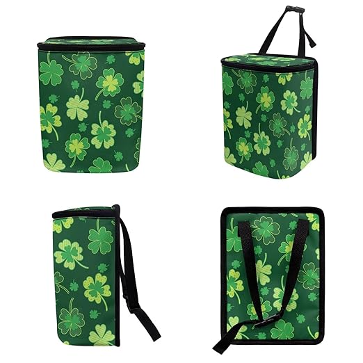 1.2 Gallons Truck Trash Can, Lucky Clovers Small Trash Can for Car, Adjustable Hanging for Tail of Console/Back of Seat, Odor-Free with Zipper Leak-Proof Lid Design, Mini Size for Convenience