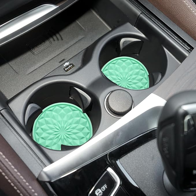 Car Cup Coaster, Universal Automotive Waterproof Non-Slip Cup Holders Sift-Proof Spill Holder Car Interior Accessories 2 Pack Mint Green