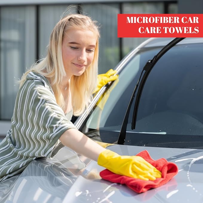 Nuenen 60 Pcs Microfiber Cleaning Cloths for Cars 16 x 16 Inch Ultra Absorbent Car Towels Drying Reusable Cleaning Supplies House Kitchen Window Microfiber Towel (Red)