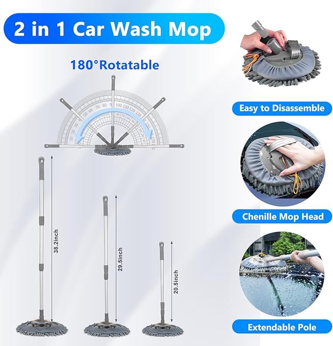 ThinkLearn Car Wash Detailing Kit with Foam Gun, Car Cleaning Kit Set,Car Wash Brush with Long Handle, Large Folding Bucket for Interior Exterior Car Wash Supplies, Car Gift Set Gray