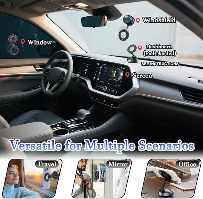 DefyDrop Vacuum Magnetic Car Phone Mount [Powerful Magnets & Secure Lock] 360° Adjustable Holder for Dashboard & Windshield Compatible with iPhone 16 15 14 Series, MagSafe Cases & Android Phones