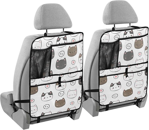 1 Pack Back Seat Organizer with Storage Pockets, Kick Mats, Car Organizer, Automotive Seat Back Cover, Cute Cats