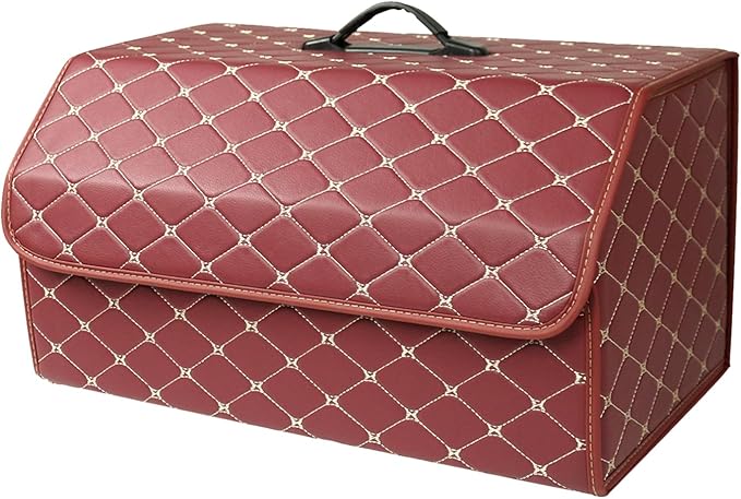 Ergocar Car Trunk Organizer Luxury Foldable Car Boot Tidy Storage Box Waterproof PU Car Boot Storage Organiser for Car/SUV/Truck/Auto (Red Wine-L)