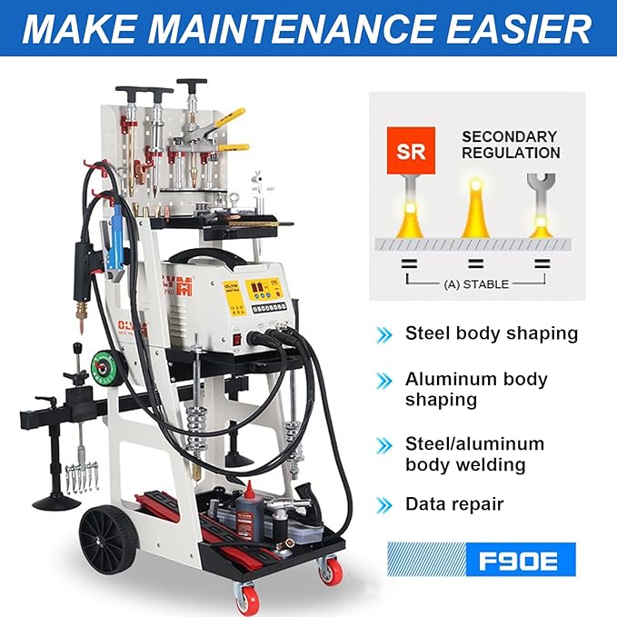 110V Spot Welder Dent Puller Kit Car Body Repair Steel Pulling Data Recovery Function Steel Iron Aluminium Car Auto Repair Machine Stud Welder Dent Puller Machine with Professional Tool Car (F90E)
