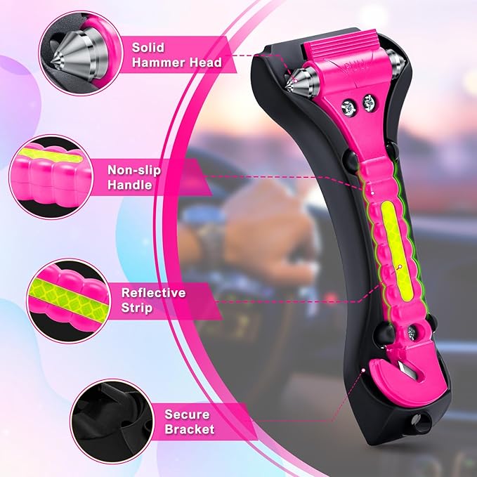 THINKWORK Pink Car Window Breaker, Glass Breaker, Window Breaker Seatbelt Cutter, 2-in-1 Car Safety Hammer with One Second Emergency Glass Hammer, Safety Emergency Car Escape Tool for Car, Office