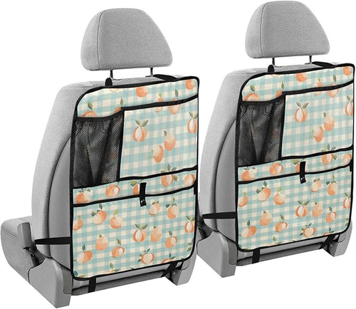 1 Pack Back Seat Car Organizer with Storage Pockets Kick Mats Back Seat Protector Hanging Car Organizer Automotive Seat Back Cover Organizers Peaches Plaid Vacation Style Blue