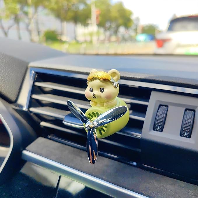 Cute Car Air Freshener for Women/Men, Pilot Car Vent Clips Creative Automotive Fragrance Air Diffuser, Outlet Flower Fan Automotive Decoration Interior Accessories (Pilot Bear)