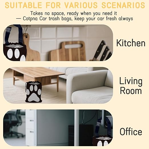 Dog Paw Car Garbage Bag, Small Car Trash Bag with Drawstring Closure and Adjustable Buckle for Car Back Seat, SUVs, Camping, Road Trips