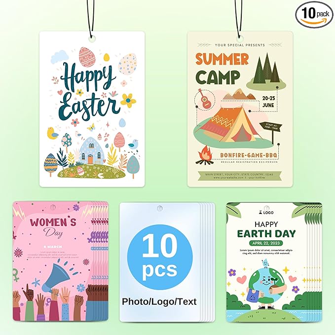 10-1000 Pcs Custom Air Fresheners with Picture - Personalized Photo Logo Text Double Sided Air Freshener Customized Bulk Gifts for Car Business Branding Events (Rectangle, Various)