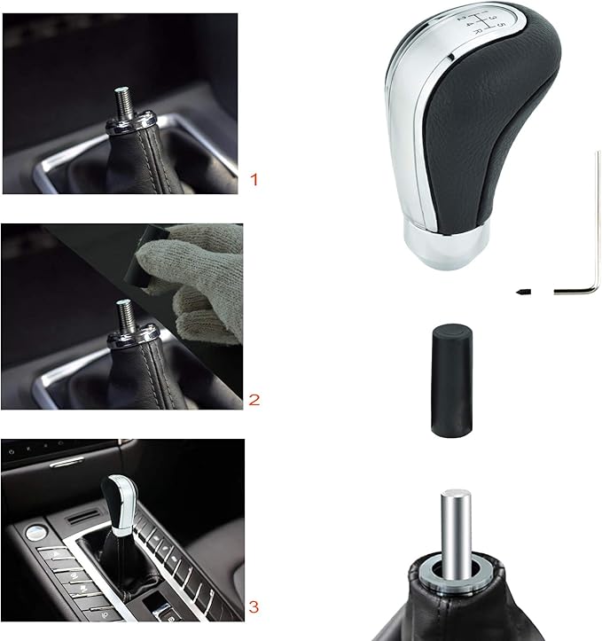 Lunsom Leather Gear Stick Knob, 5 Speed Shifting Lever Gear Knob Type R Shifter Handle Head Fit Most Transmission Manual Vehicle (Black)