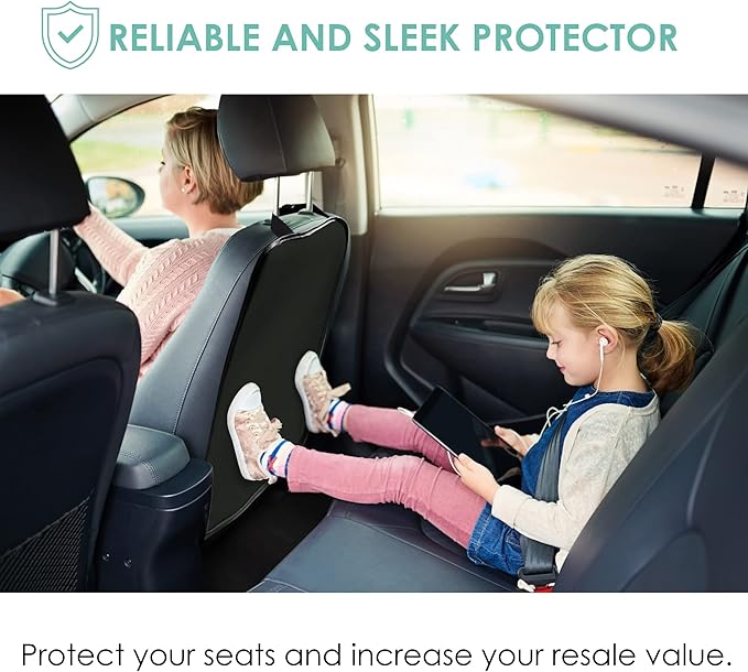 FH Group Faux Leather Auto Seat Back Kick Protectors, Heavy Duty Car Kick Mats for Kids –2-Pack Back Seat Protector for Driver and Passenger Seat