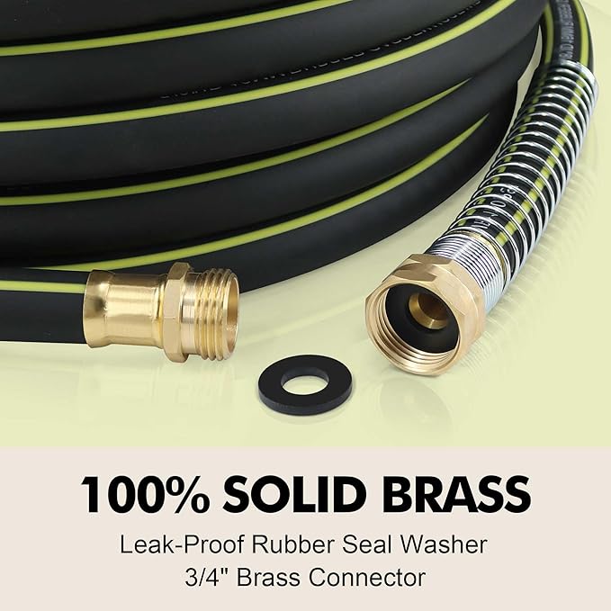 Lightweight Rubber Garden Hose 100 ft, 5/8" Hybrid Rubber Hose with Solid Brass Fitting, Water Hose Pipe for Outdoor, Cleaning & Washing