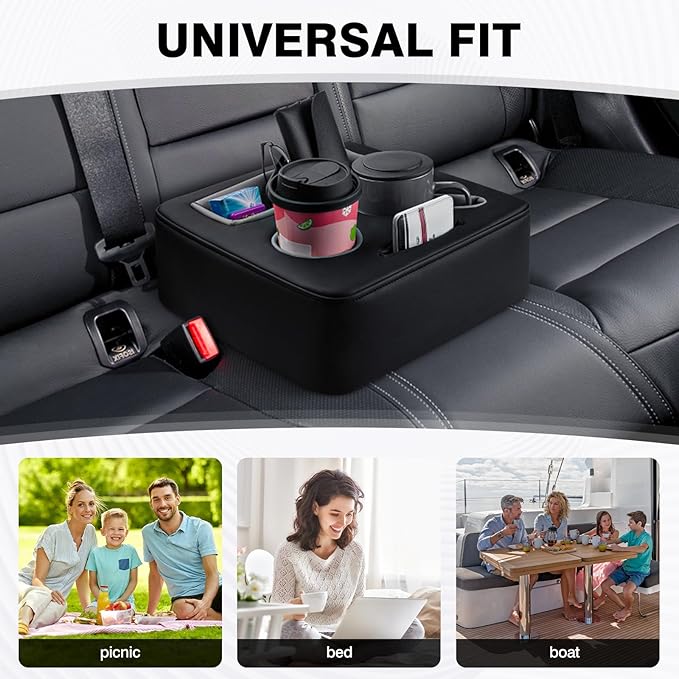 Autorder Back Seat Cup Holder for Car, Couch Cup Holder, Car Truck Boat RV Organizer, Holds Coffee Cups, Books, Phones, Remote Controls - PU Leather Black