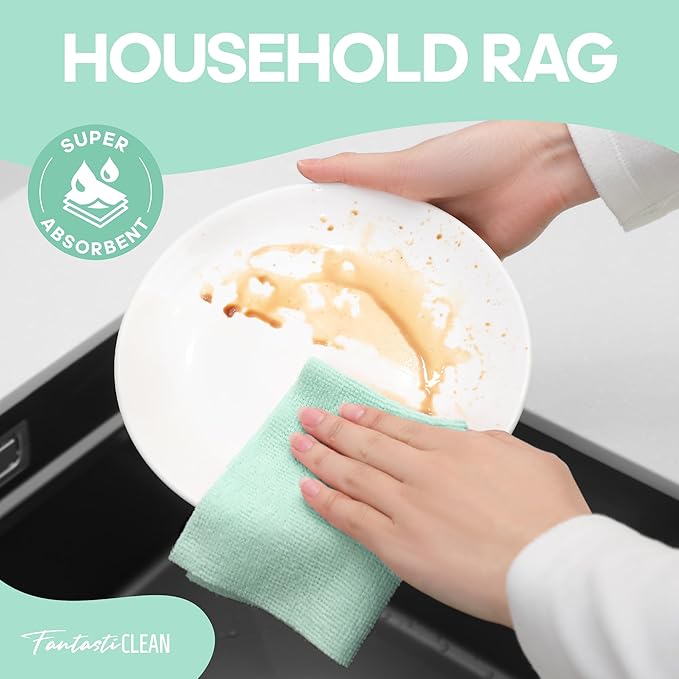 Fantasticlean Microfiber Cleaning Cloth Roll -60 Pack, Tear Away Paperless Towels, 8" x 8", Reusable Washable Rags, for House Kitchen, Pet, Office, Indoor Outdoor, Compact and Portable (Mint Green)