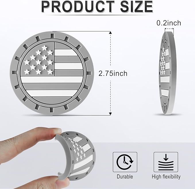JUSTTOP Car Cup Holder Coaster,American Flag Non-Slip Insert Car Cup Coaster,Car Accessories Interior for Women and Man,4 Pack Gray