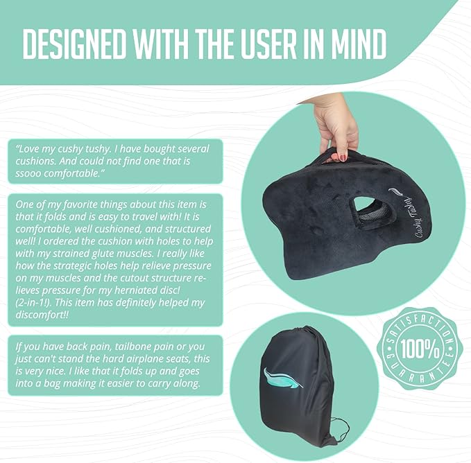 Premium Foldable Piriformis Seat Cushion - Piriformis Pain and Sciatic Pain Relief Cushion - for Home & Office Use, Perfect for Travel or Driving