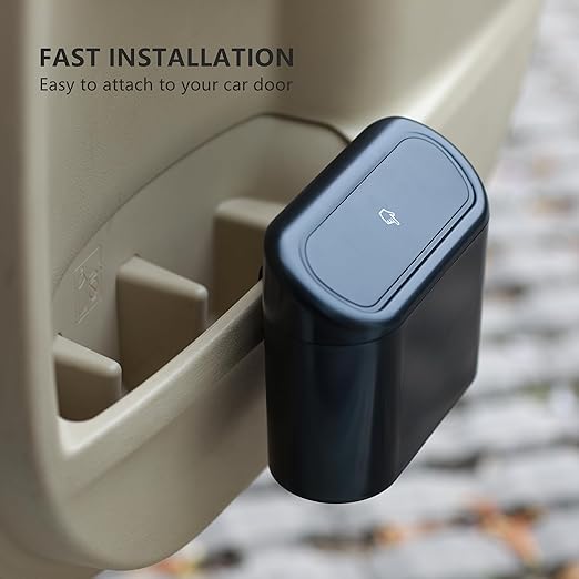 Ginsco 2 Pack Mini Car Trash Can with Lid, Small Car Garbage Can, Cute Leakproof ABS Trash Bin, Cars Accessories for Interior, Garbage Bin for Car, Home, Office with 120pcs Trash Bags Black