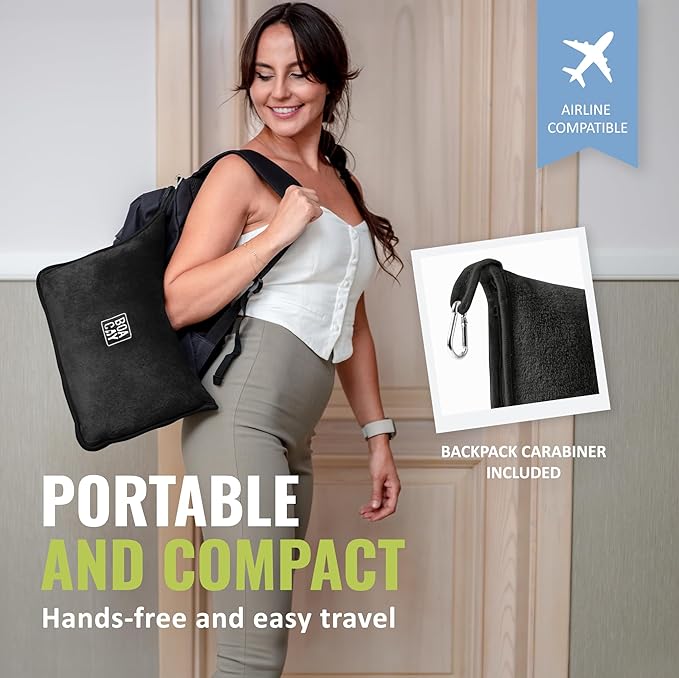 BOACAY Soft & Warm Travel Blanket for Airplane & Car - Long Flight Essential for Women, Men, Kids - Compact Pillow with Luggage Sleeve & Backpack Clip