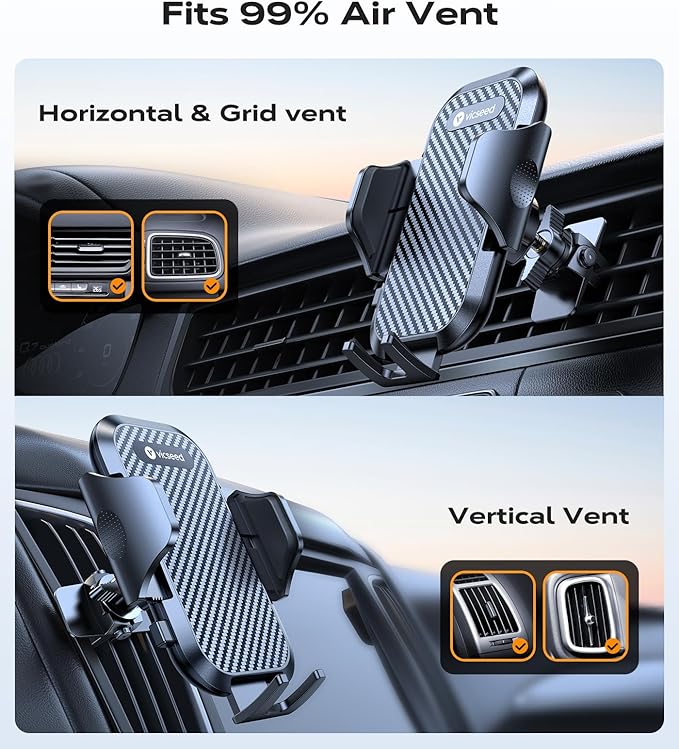 VICSEED 2026 Upgrade Ultra Stable Car Phone Holder Mount [Never Fall Off & Won't Break] Universal Air Vent Phone Mount for Car Easy Clamp Phone Holders for Your Car for iPhone 17 Pro Max 16 15 14 13