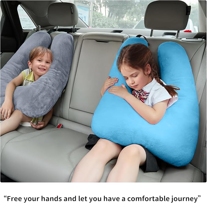 Travel Pillow, Car Pillow for Kids, Car Seat Pillow for Adults, Travel Pillow for Kids with Adjustable Strap, Support Head and Neck on Road Trips, Long Car Ride Essentials, Purple