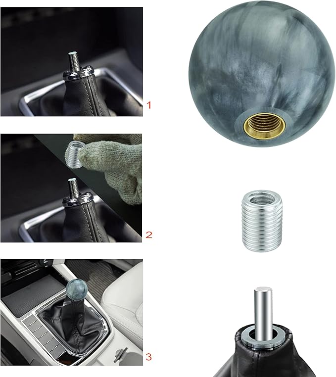 Lunsom Round Shift Knob, Ball Shape Gear Shifter Lever Head Shift Ball Car Stick Handle Fit Most Automatic Manual Transmission Vehicle (M8x1.25, Gray)