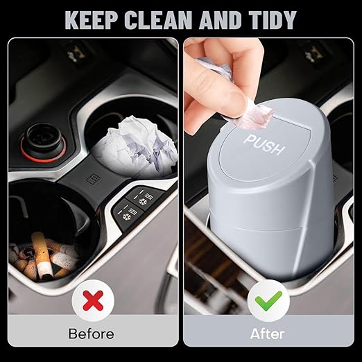 Car Trash Can Bin with Lid - 2 Packs Car Garbage Can Cup Holder - Grey Mini Leakproof Vehicle Garbage Bin with 40pcs Trash Bags-Automotive Organizers and Storage for Front Back Seat Accessories