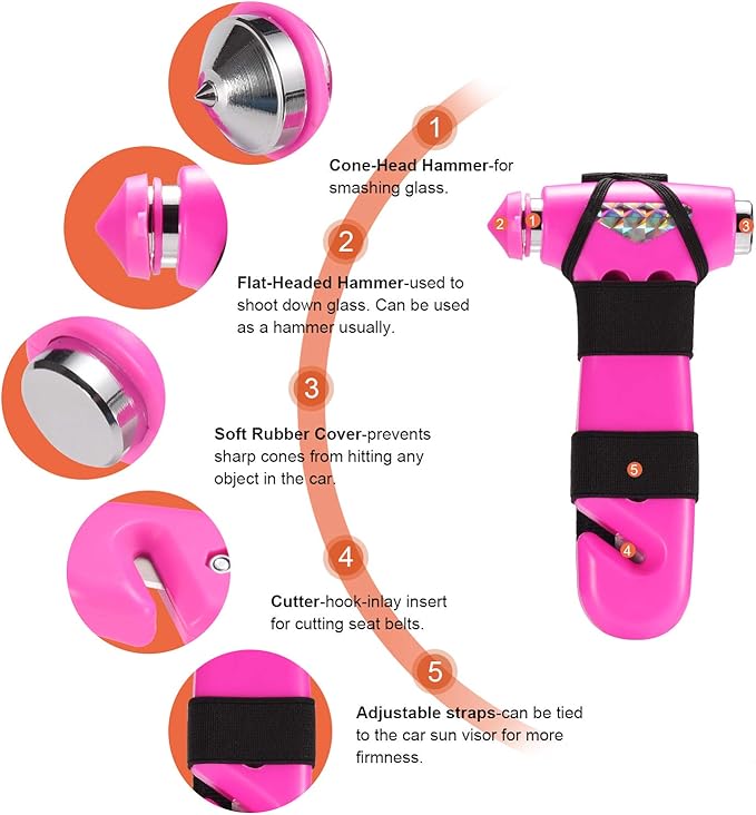 THINKWORK Car Safety Hammer for Teen Girl and Lady's Gifts, 2 Pack Three-in-One Emergency Escape Tool with Window Breaker and Seat Belt Cutter, Safety Emergency Car Escape Tool for Family, Children