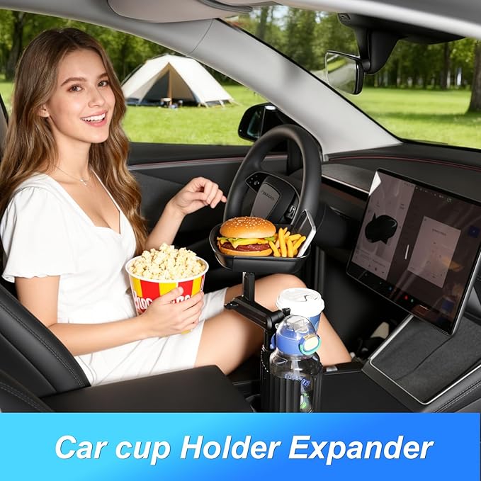 Car Cup Holder Tray Table 10-inch Car Food Tray Portable 4-in-1 Car Cup Holder Extender 360° Rotating with Phone Holder Essential for Road Trips