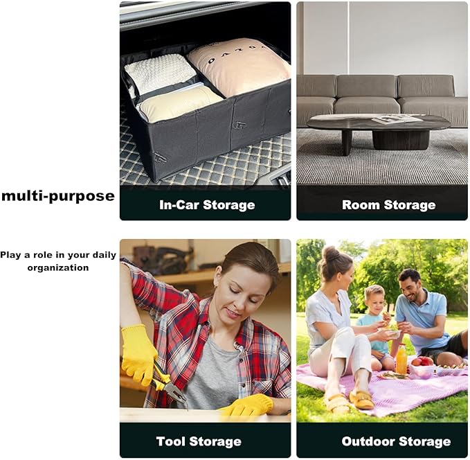 Trunk Organizer, Storage Box - 52L Large Capacity Collapsible Multi Compartments Organizer, Portable Storage Box for Most Cars/SUV, Waterproof Oxford Fabric, Black