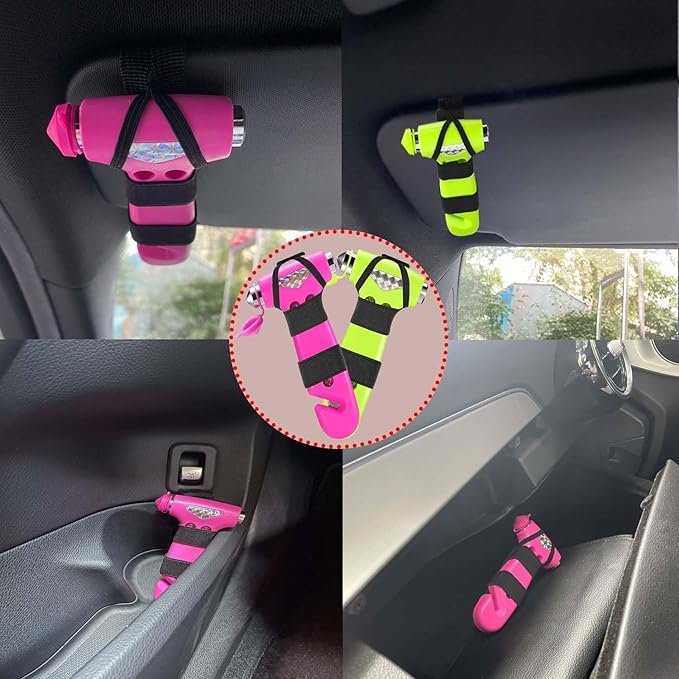 2 Pack Car Safety Hammer, 3-in-1 Emergency Escape Tool Window Breaker and Seat Belt Cutter with Light Reflective Tape for Family Safety Emergency Car Escape Tool