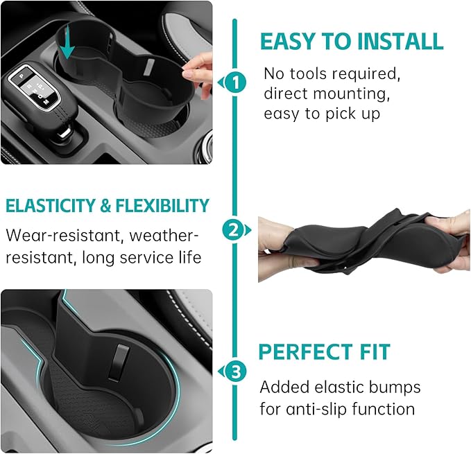 Cup Holder Organizer Compatible with 2024 2025 Ford Ranger Raptor Lariat XL XLT Accessories, Noise-Free Water & Dust Proof Silicone Insert Console Drink Holder for 24-25 Ranger Accessories