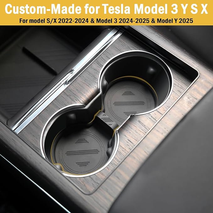 for Tesla Model 3 Y S X Cup Coasters - Model Y 2025 2026, Model 3 2024 2025 2026, Model S/X 2022-2025 Non-Slip Cup Holder Insert Mat Silicone Coasters Interior Accessories for Model 3/Y/S/X