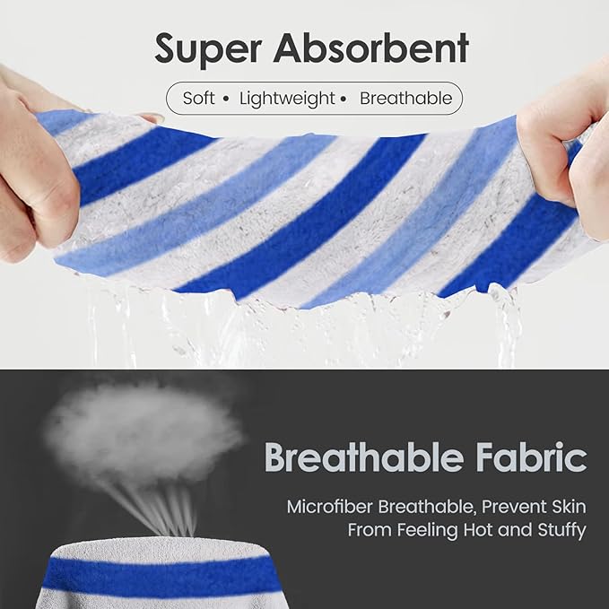 JML Bath Towels, Pack of 4, 30"x60", Large Microfiber Towel Set, Ultra Soft, Super Absorbent, Fast Drying, Perfect for Suana, Shower, Pool, Sport, Travel, Fitness, SPA,Yoga, Cabana Stripe Blue