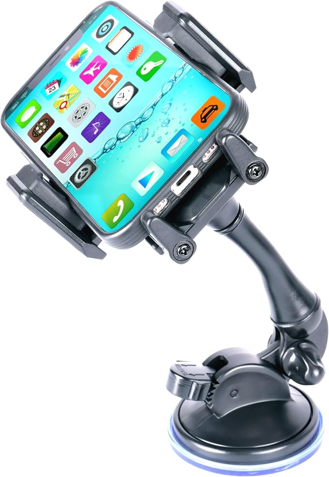 USA Gear Dashboard & Windshield Car Phone Mount, Universal Suction Cup Cell Phone Holder for iPhone 17/16/15, Galaxy S24/S23, Pixel 10/9, Adjustable Arm, 360° Rotation