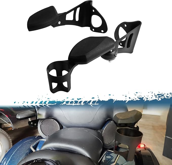 Adjustable Passenger Armrests with Cup Holder for Motorcycle Accessory Compatible with Harley Touring Electra Glide Road Glide Ultra Tri Glide 2014-2024 (Black)