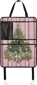 1 Pack Back Seat Car Organizer with Storage Pockets Kick Mats Back Seat Protector Hanging Car Organizer Automotive Seat Back Cover Organizers Cute Pink Striped Christmas Tree