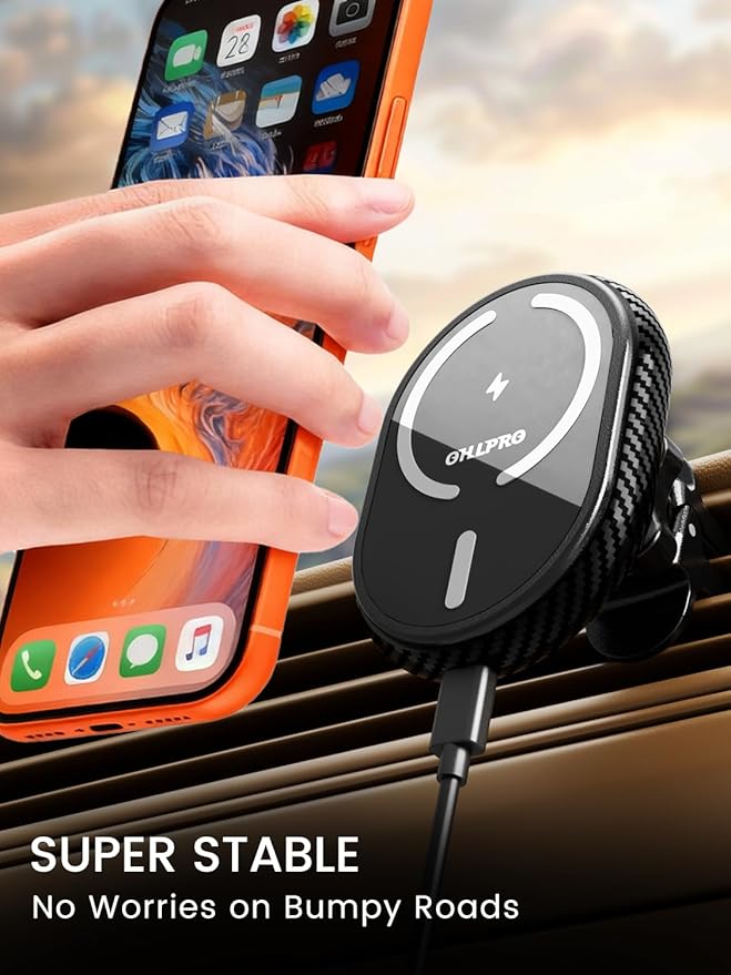 OHLPRO for iPhone 17 MagSafe Car Mount Charger, 15W Fast Wireless Charging Magnetic Holder with Extendable Suction Cup Arm, Dashboard & Vent Mount Compatible with iPhone 16/15/14/13 Pro Max