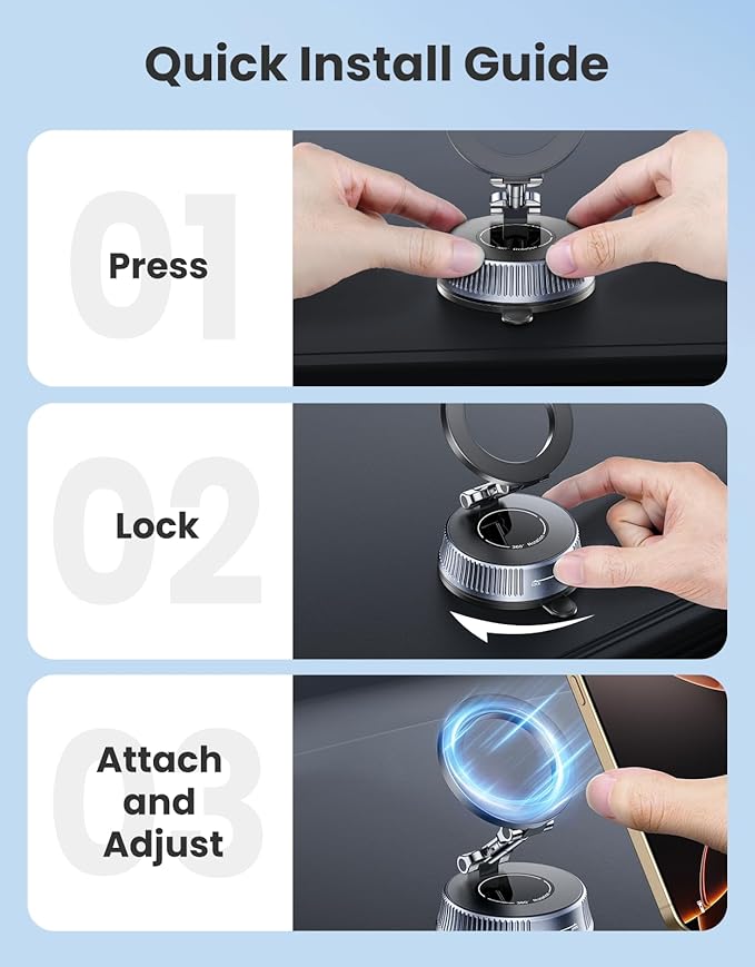 Magnetic Car Phone Holder with Suction Cup, [90LBS Vacuum Suction & 2800GF Strong Magnetic] Phone Holders for Your Car, 360° Adjustable Car Phone Mount for MagSafe, iPhone 17 16 15, Android